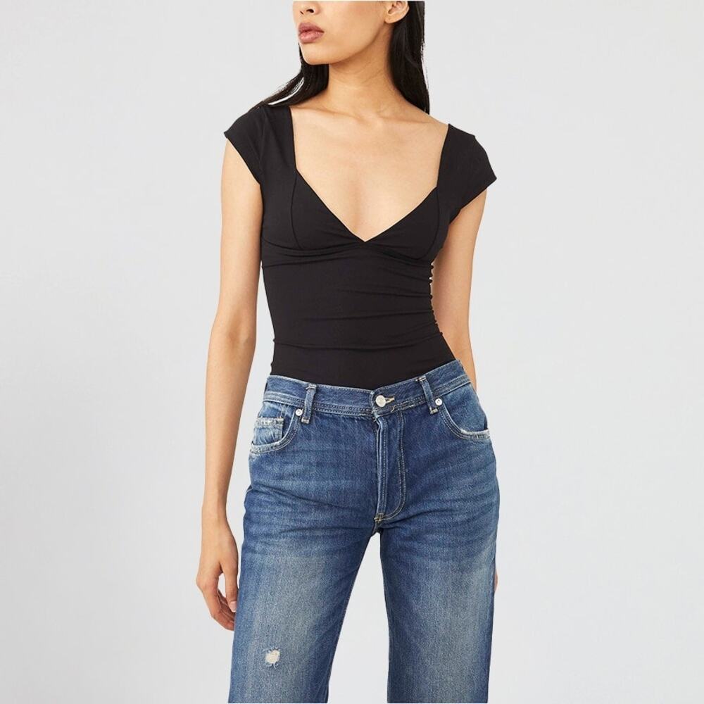 Free People Casual Black Duo Corset Stretch Camisole Top NWT Large
